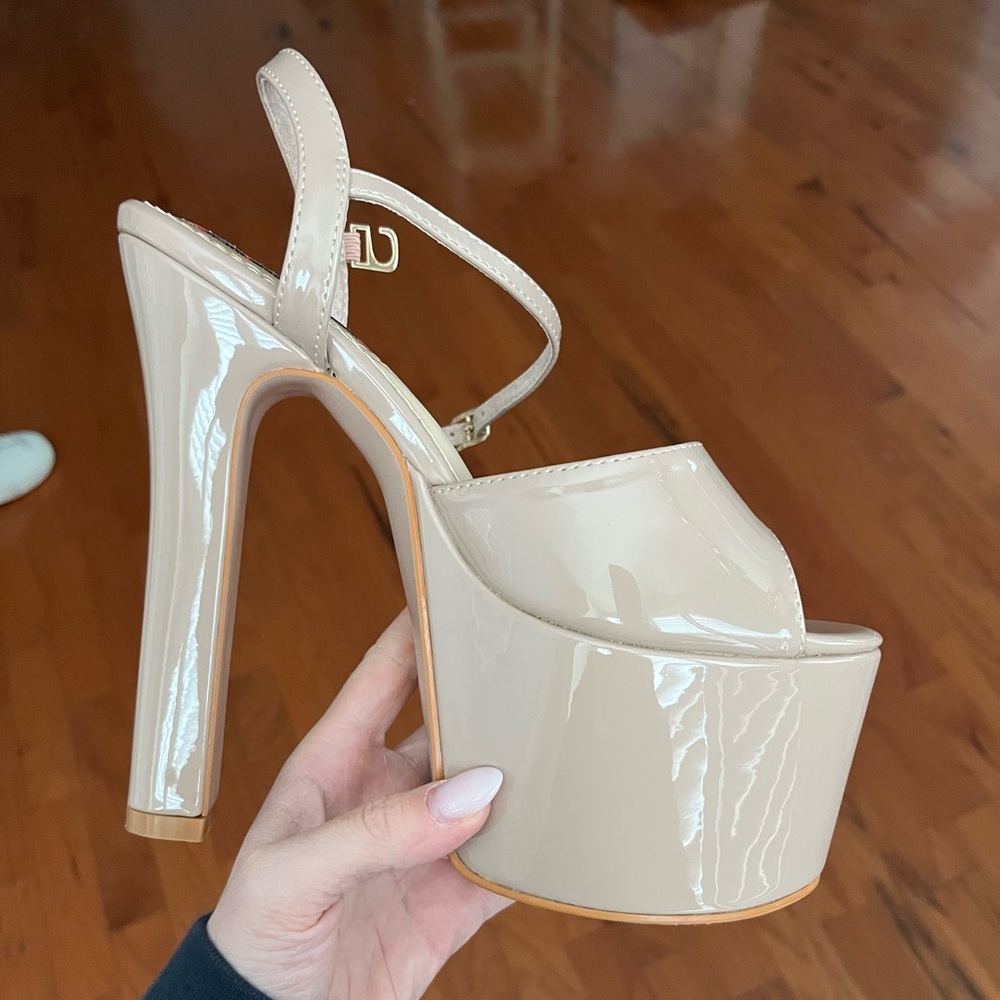 Jojo Bragais Queen Pageant Heel Patent Platform in Nude Beige 6.5”